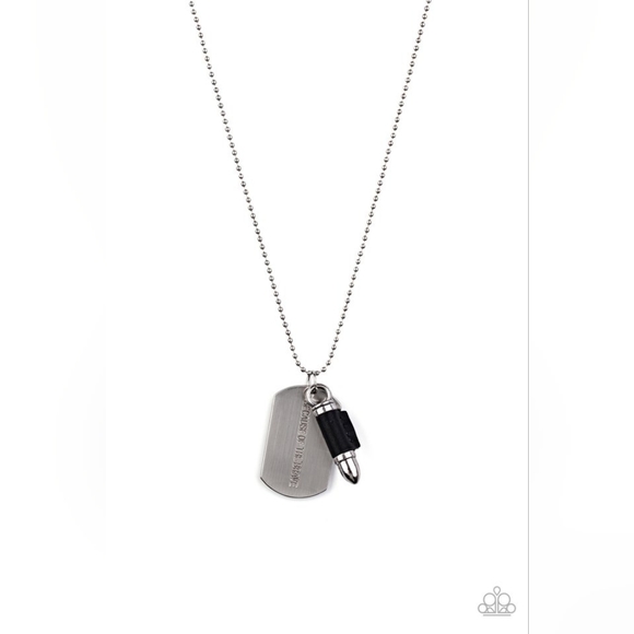 🌟🇺🇸'Proud Patriot' Black & Silver Leather Dog Chain Necklace - Paparazzi🇺🇸 - Picture 2 of 3